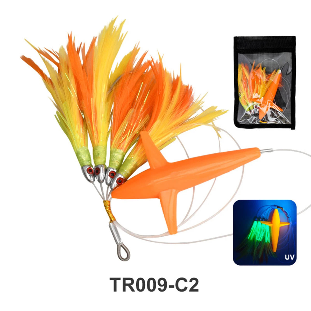 Mahi Wahoo Lure Big Game Fishing Teaser Rigged Feather Bird Trolling Lure Squid Tuna Daisy Chain Saltwater Artificial Bait