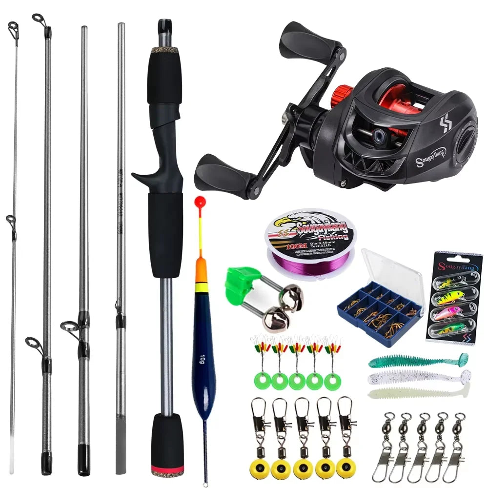 Baitcasting Fishing Rod and Reel Combo 5 Section Fishing Rod and 7.2:1 Gear Ratio Reel Full Kit forSport Fishing