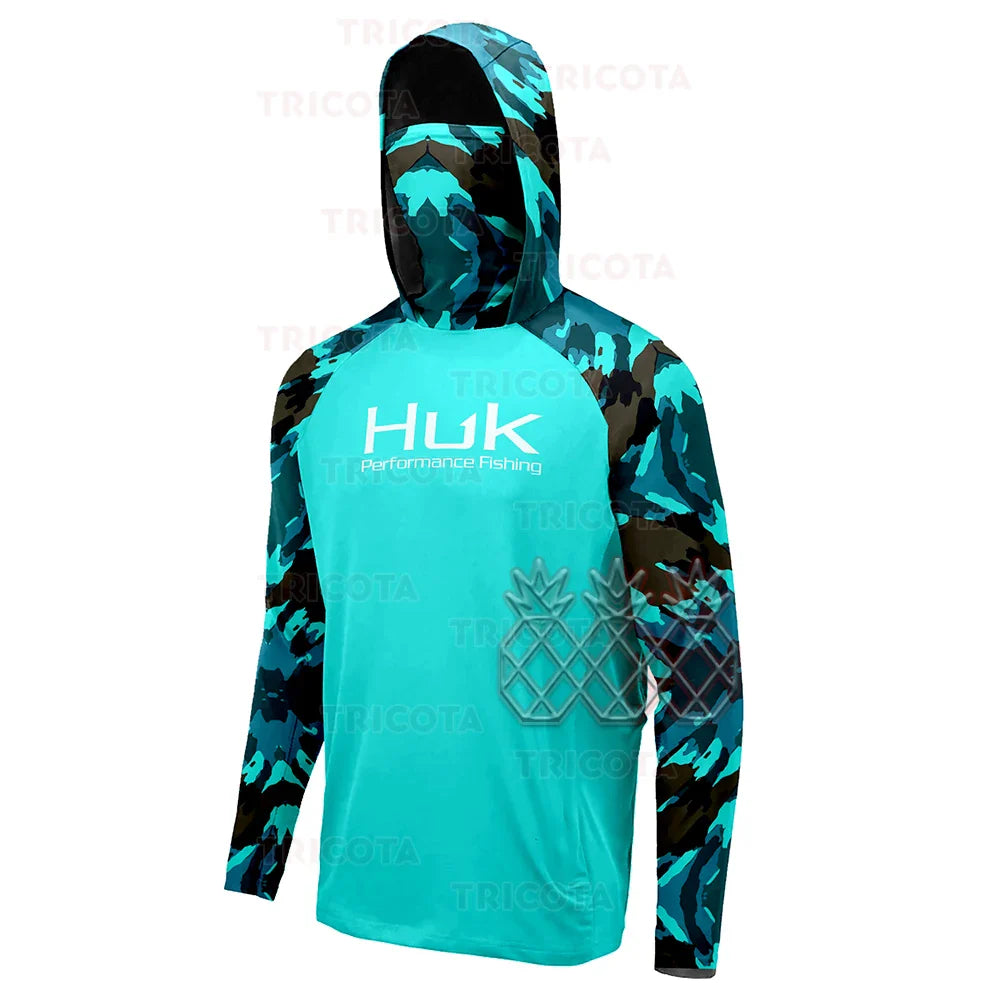 Huk Fishing Shirts Men Long Sleeve Hooded UPF - Breathable
