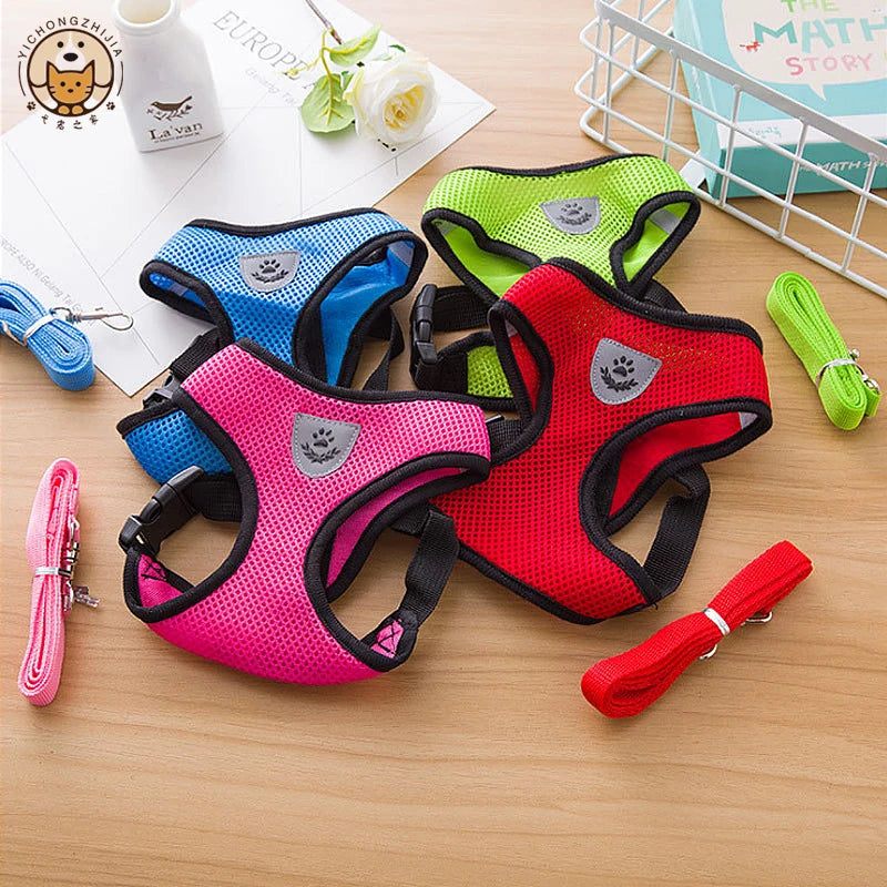 Harness Vest Walking Lead Leash For Puppy dog Collar Polyester Adjustable Mesh Dog or Cat Harness For Small Medium Pets