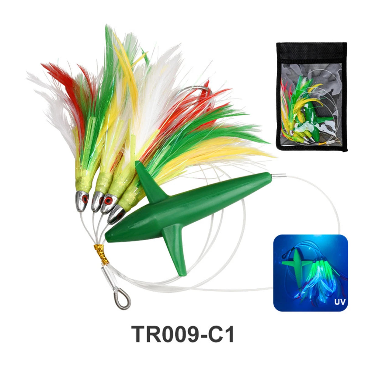 Mahi Wahoo Lure Big Game Fishing Teaser Rigged Feather Bird Trolling Lure Squid Tuna Daisy Chain Saltwater Artificial Bait