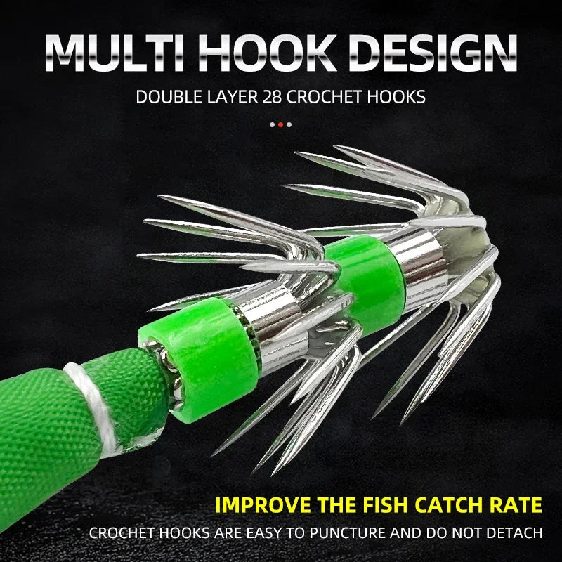 AquaLume Luminous Squid Jig Hooks - Dual Layer Sharp Hooks
