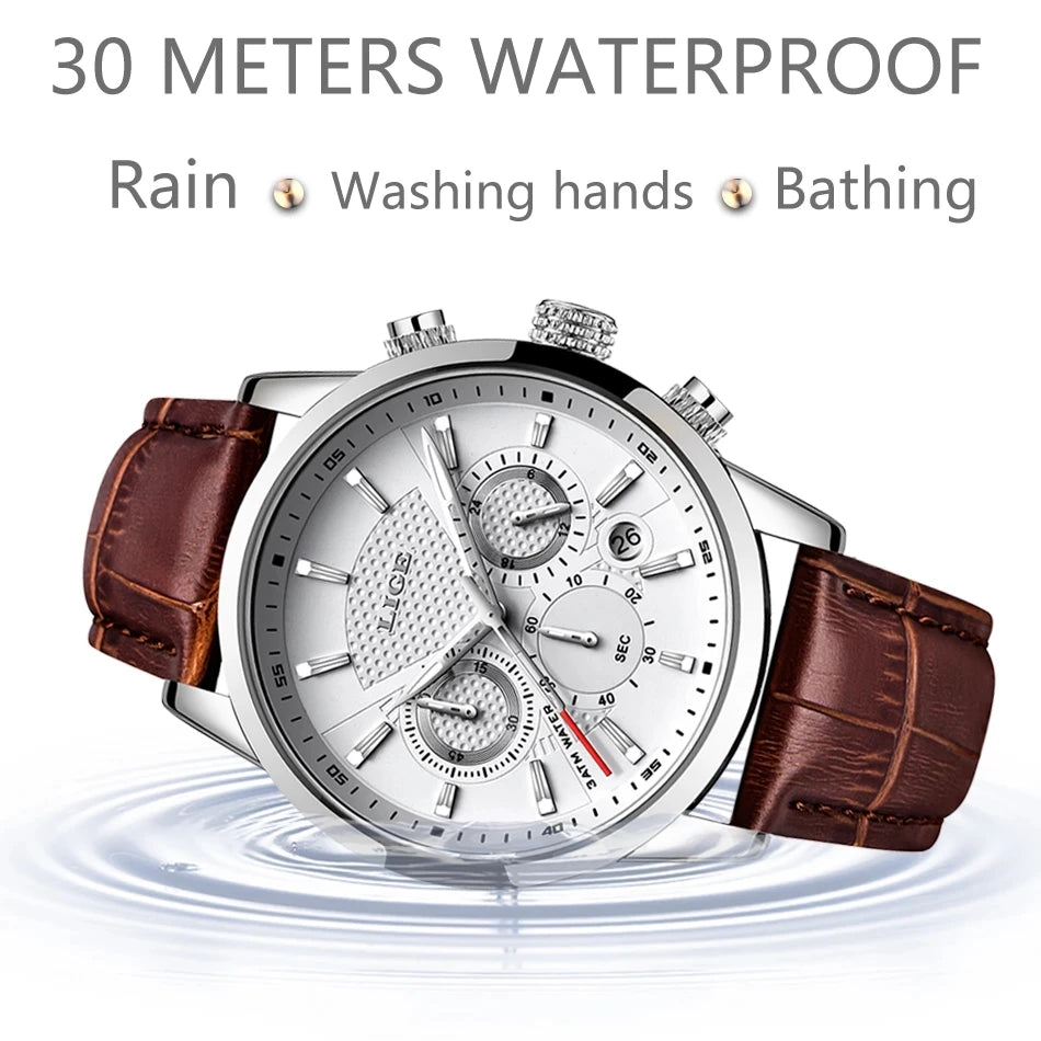 LIGE 2025 Watch Men Fashion Sports Quartz Clocks Mens Watches Top Brand Leather Military Waterproof Date Watch