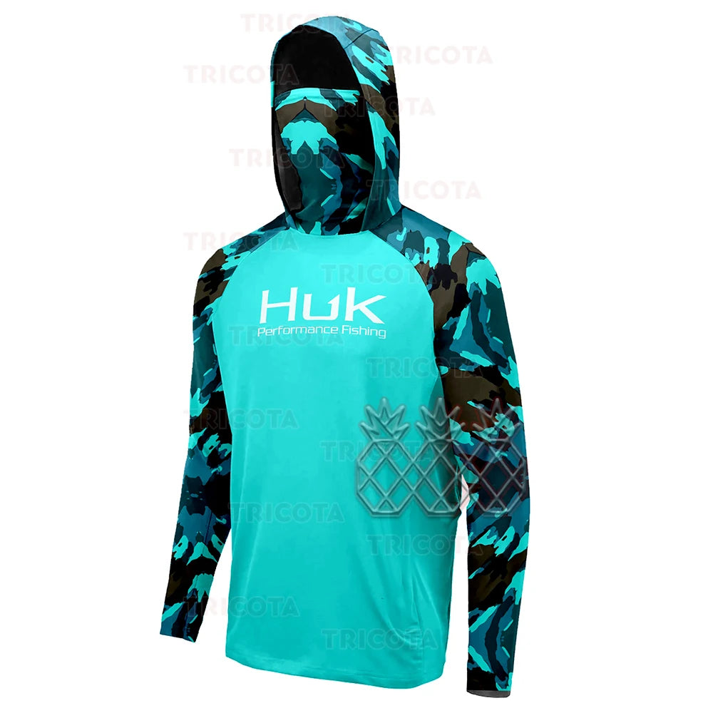 Huk Fishing Shirts Men Long Sleeve Hooded UPF - Breathable