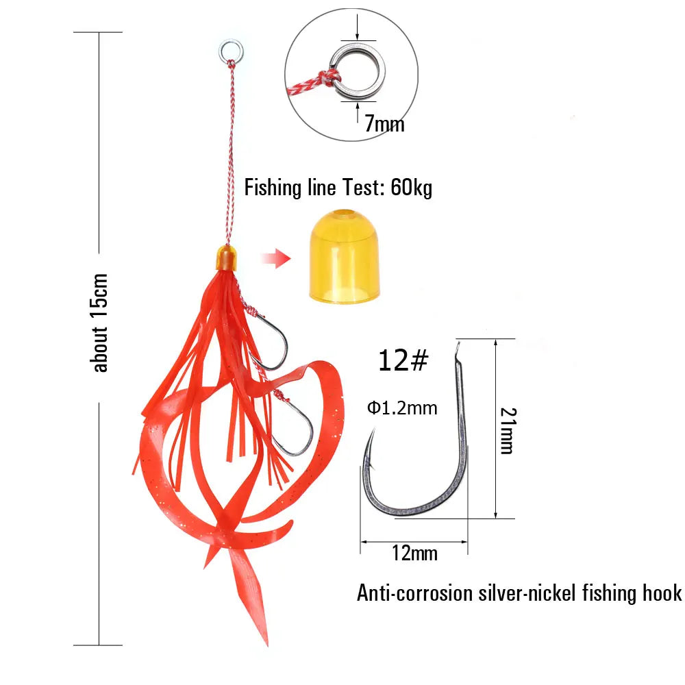 Ellllv Saltwater Snapper Fishing Silicon Rubber Skirts 12# Twin Assisted Hooks For Marlin Inchiku Tai / Kabura Slider Jig Lure