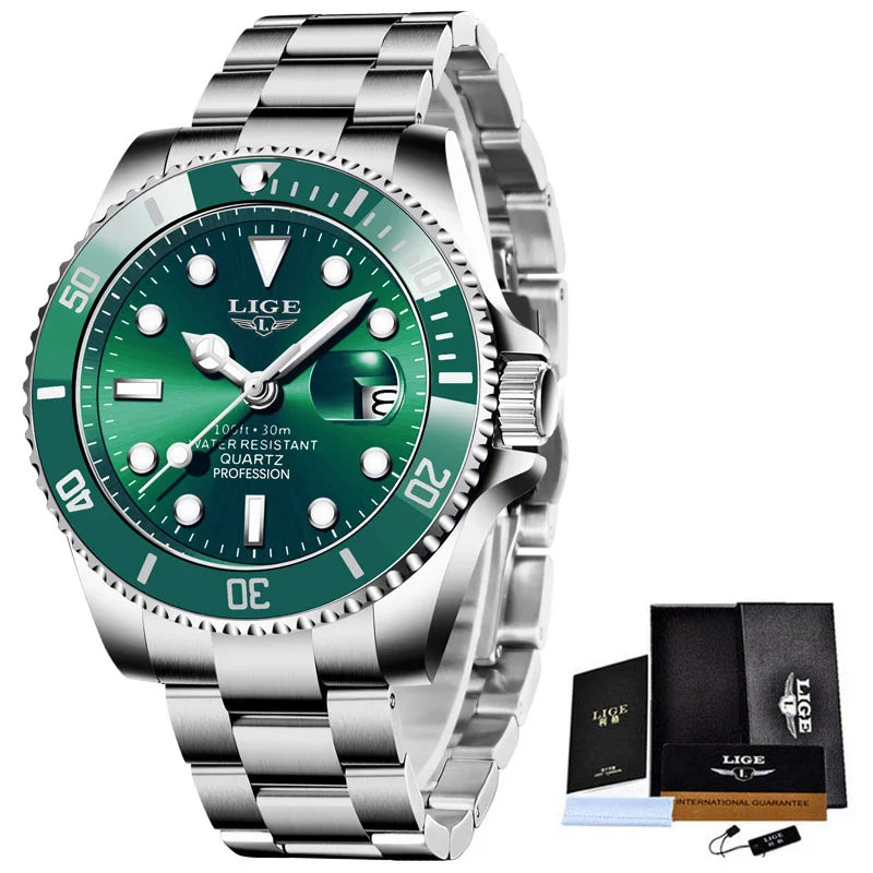 LIGE Mens Watches Diver Watch Men Military Sports Waterproof Quartz Wristwatch