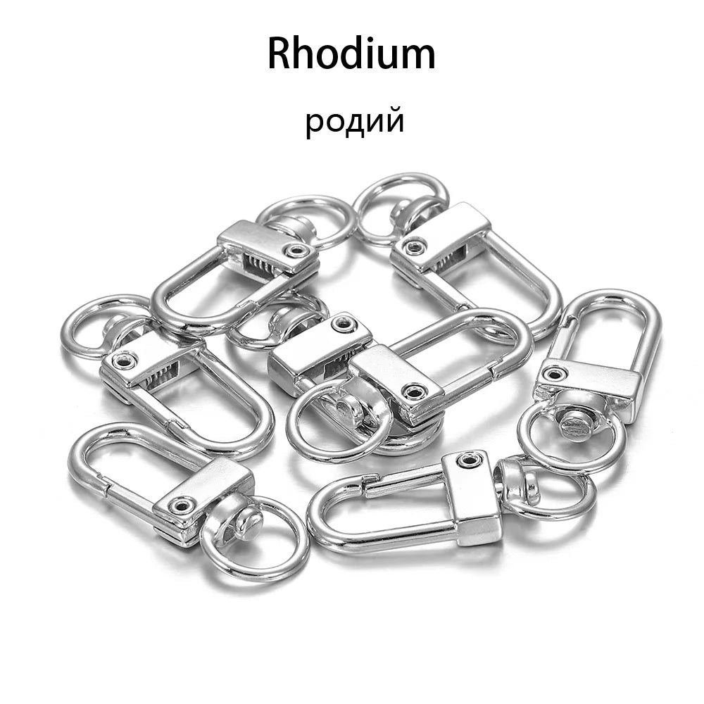 10pcs/lot Rotating Dog Buckle Gold Color Rhodium Metal Lobster Clasps Hooks For DIY Jewelry Making Key Ring Chain Accessories 