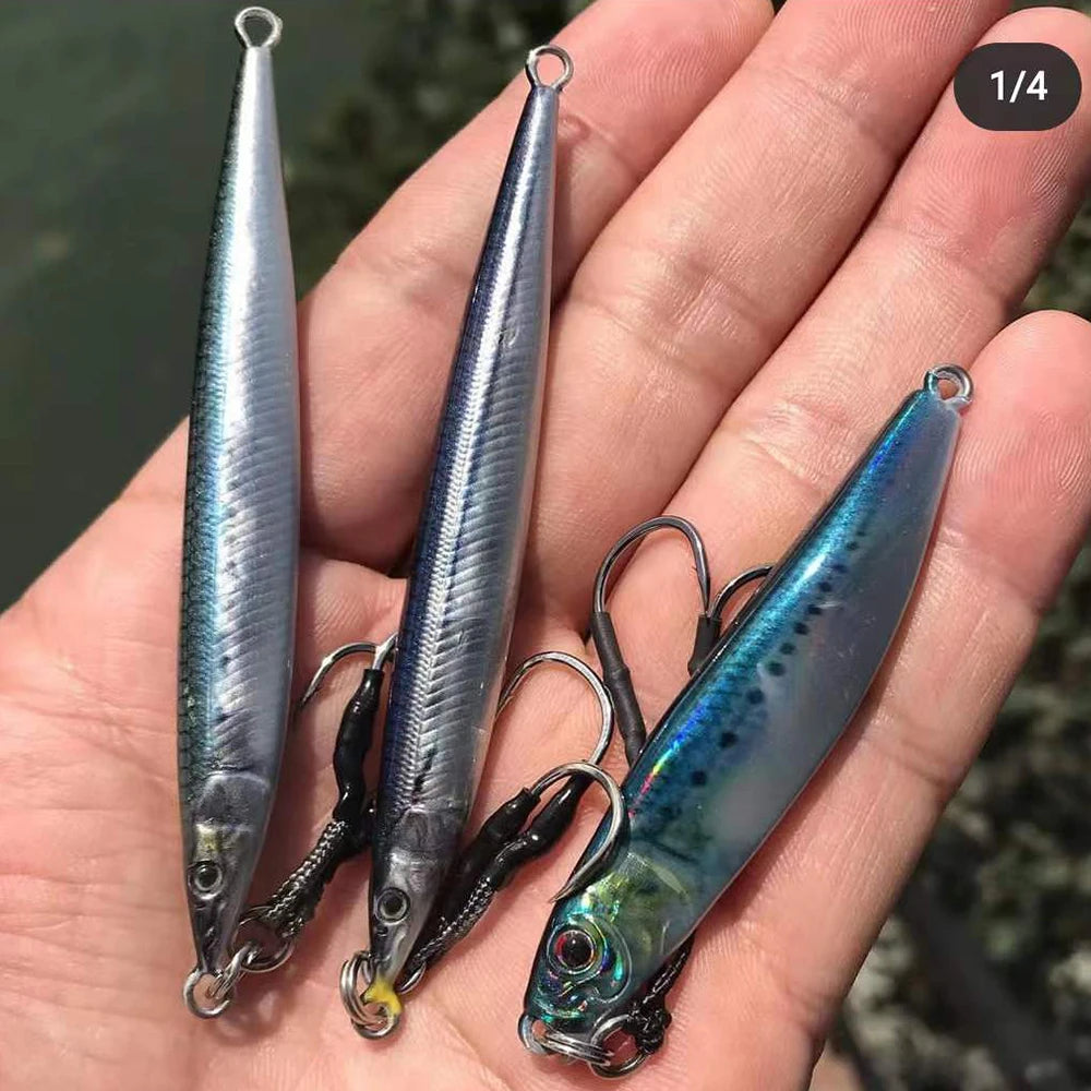 3D Shore Jigging Lure 60g80g100g120g150g180g Metal Jig Sea Bass Spoon Baits Boat Fishing Tackle for Tuna Mahi Marlin
