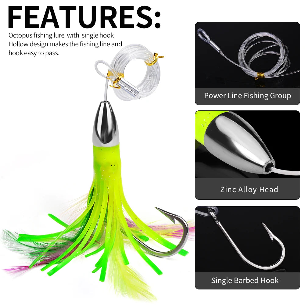 Saltwater Trolling Lures Deep-Sea Fishing Squid Skirts Ideal for Marlin, Tuna, Dodos, Shark Big Game 1pc 15cm 48g