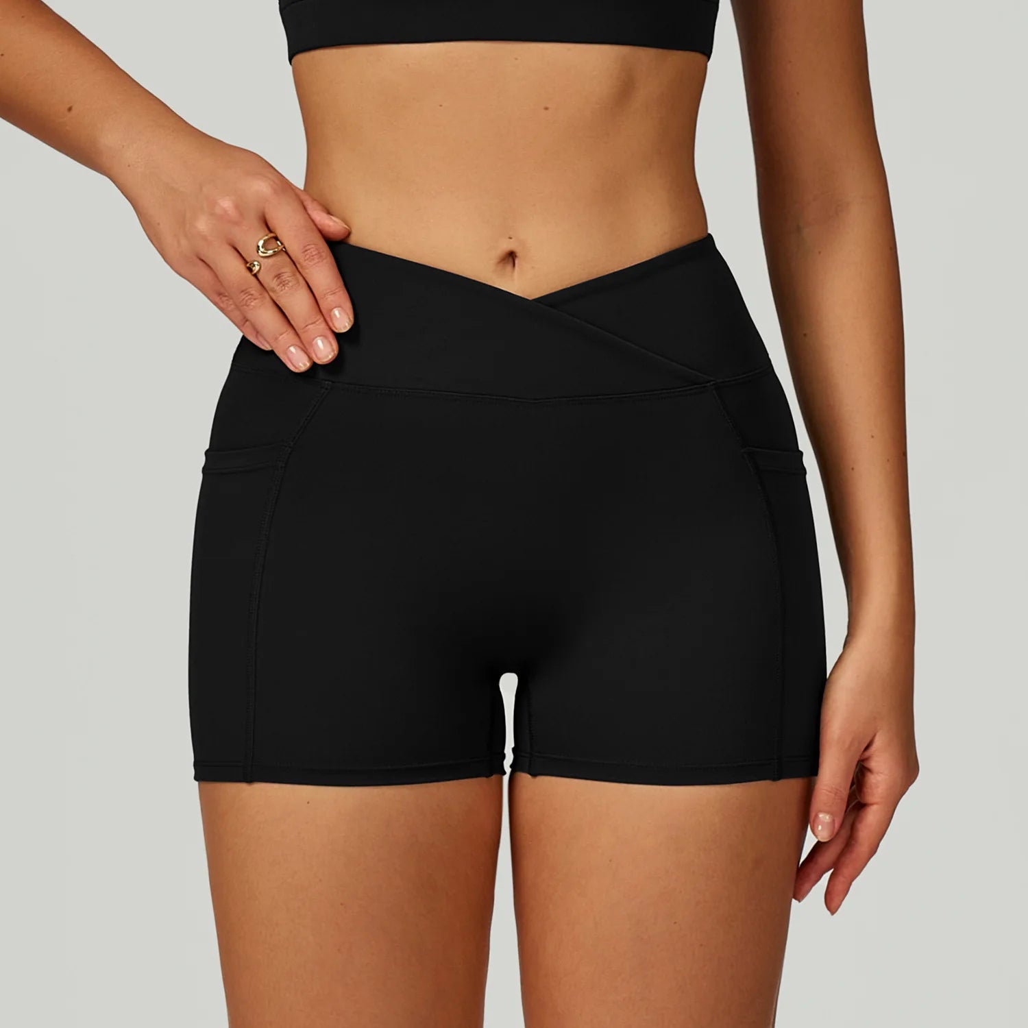 Women’s High Waisted Yoga Shorts Cross Waistband Tight Fitting Activewear