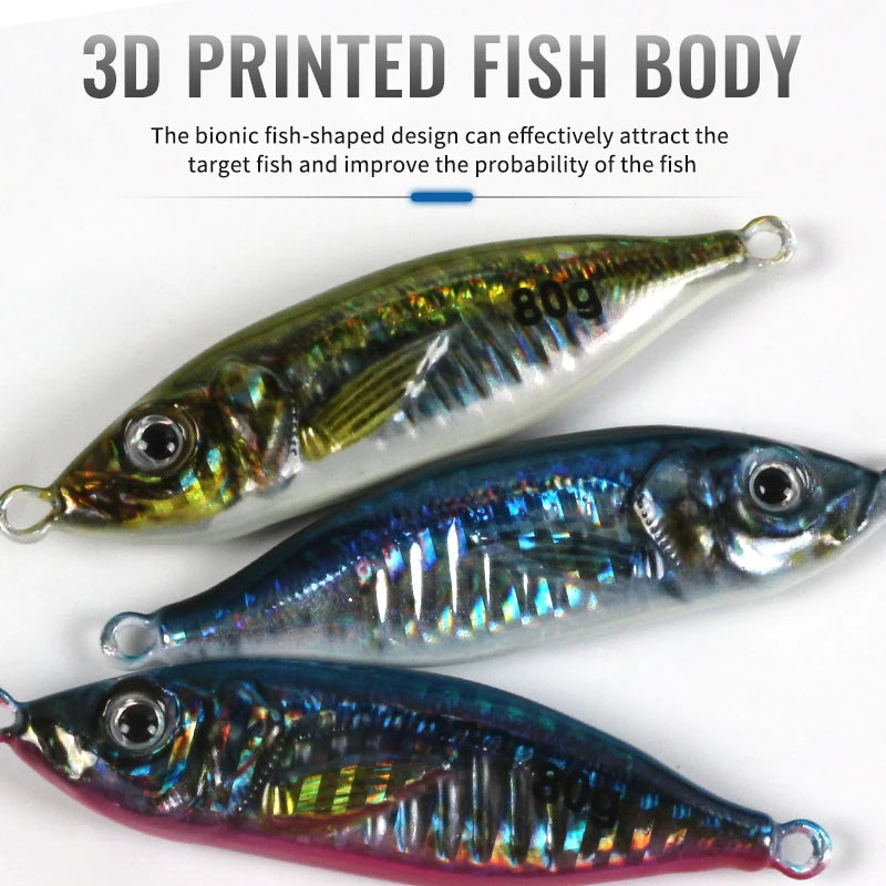 30g 40g 60g 80g Metal Jig Little Jack Fishing Lure Micro Jigging Lure 3D Print Slow Shore Casting Spoon Bait With Assist Hooks