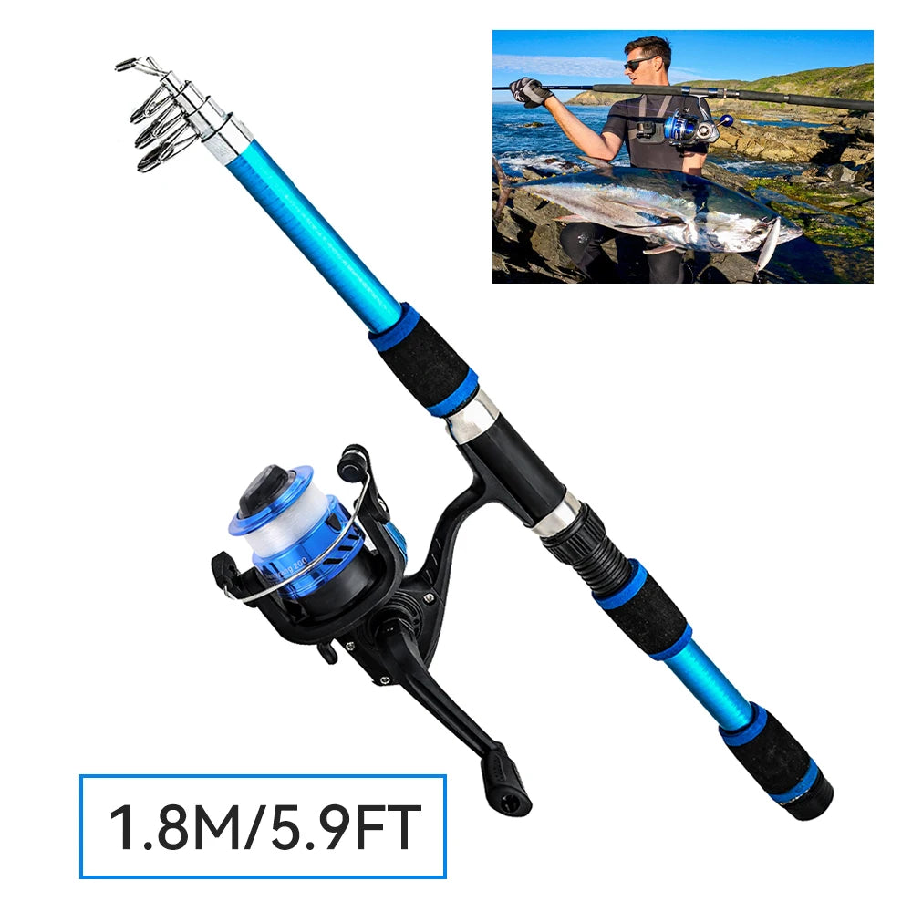 Fishing Pole Set Full Kits With Telescopic Fishing Rod And Spinning Reel Baits Hooks Travel Pole Set