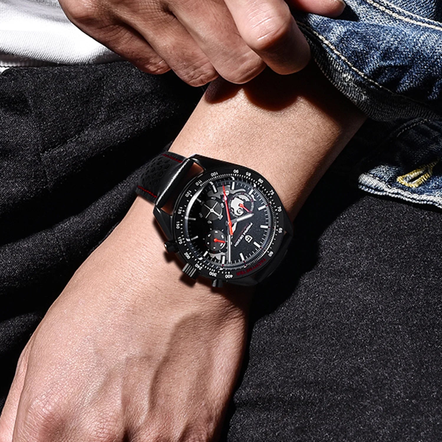 PAGANI Men's Watches Chronograph Men’s Quartz Wristwatch Leather Waterproof Sports