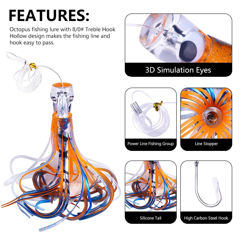 1pc Trolling Lure 65G/100G Deep Sea Boat Fishing Tuna Bait Octopus Saltwater Lures for Mahi Marlin Wahoo Big Game Fishing Tackle