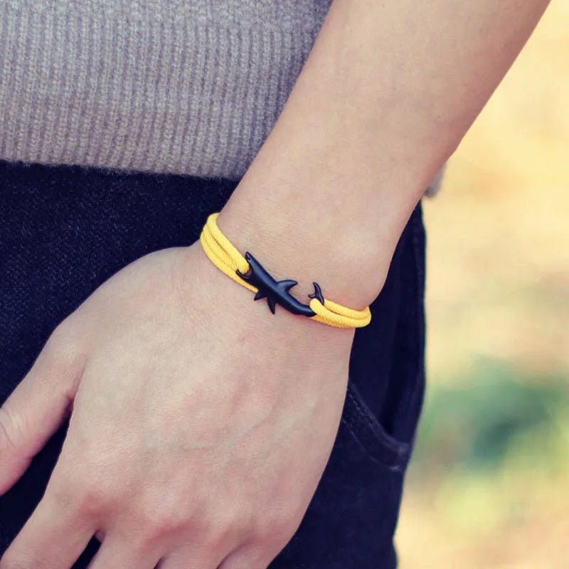 Noter New Shark Bracelet Unisex Double Layer Adjustable 3mm Cord Chain Braclet Beach Jewelry Accessories Surfer Bracelet.