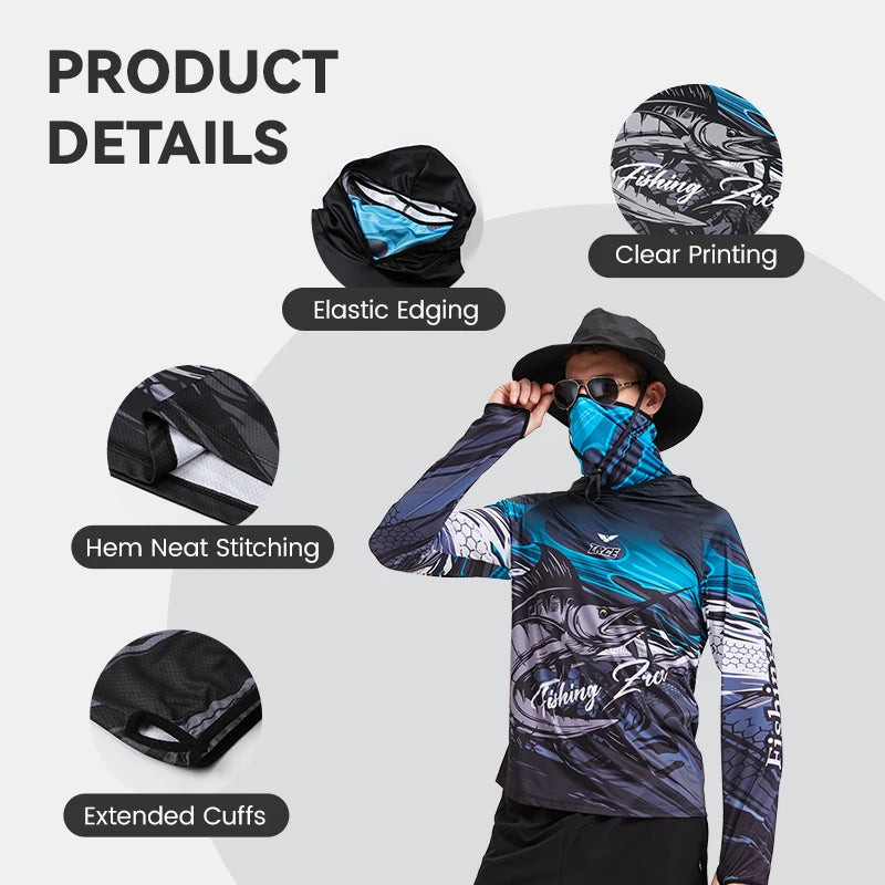 MarinPro Fishing Long Sleeve Hooded UV Shirt - Zip Mask