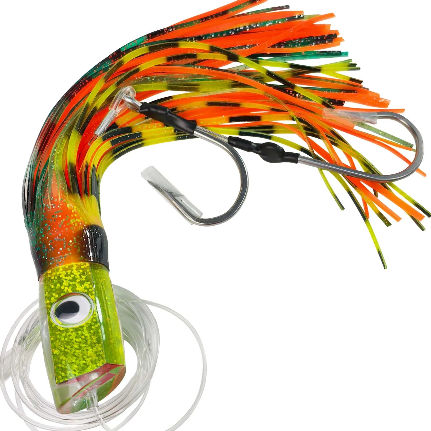 Aventik Resin Slant Head Trolling Lure with 3D Eyes and Dual-Layer Silicone Skirt for Tuna Mahi Mahi, Marlin, Wahoo and Sailfish
