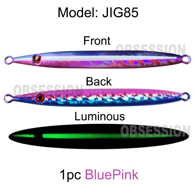 OBSESSION J85 100g 130g 150g 170g 200g Speed Falling Fast Sinking Vertical Jigs Luminous Hard Metal Casting Jig Lure Assist Hook