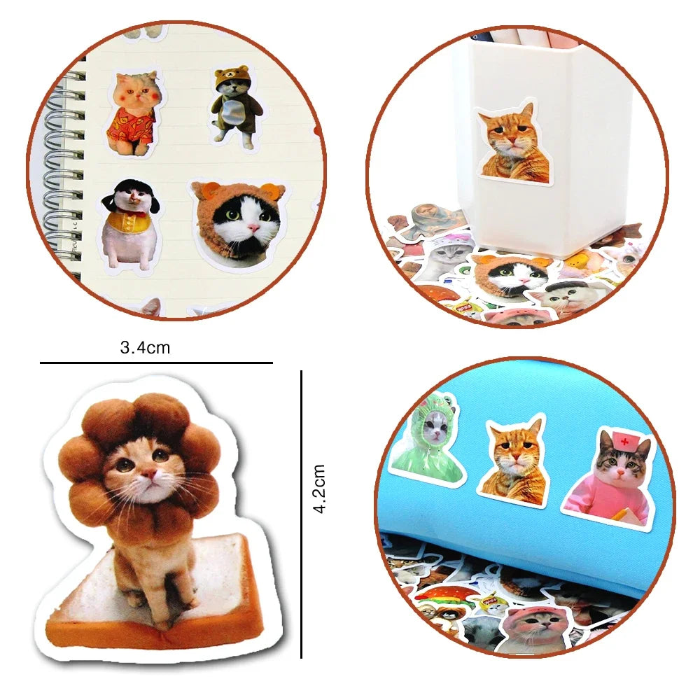 50/100pcs Funny Cat Stickers Cartoon Cute Decals Toy Stationery Guitar Phone Bicycle Laptop Luggage Car Graffiti Kids Sticker