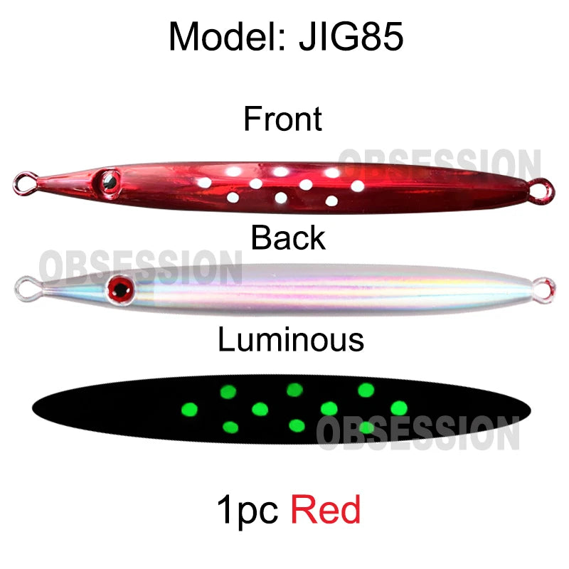 OBSESSION J85 100g 130g 150g 170g 200g Speed Falling Fast Sinking Vertical Jigs Luminous Hard Metal Casting Jig Lure Assist Hook
