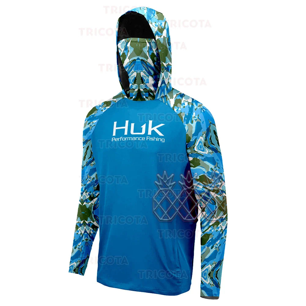 Huk Fishing Shirts Men Long Sleeve Hooded UPF - Breathable