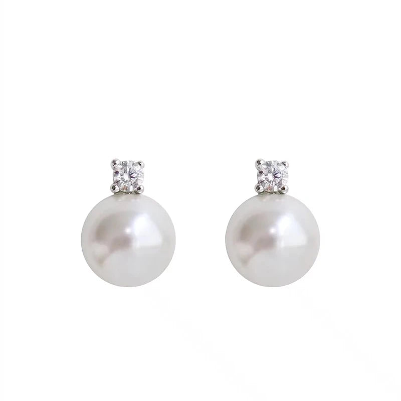 Women’s Round Pearl Pendant Stud Earrings Elegant Accessories for Daily Wear