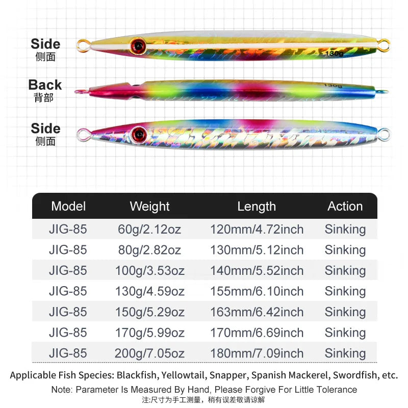 OBSESSION J85 100g 130g 150g 170g 200g Speed Falling Fast Sinking Vertical Jigs Luminous Hard Metal Casting Jig Lure Assist Hook