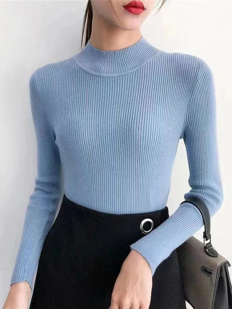 LunaThread Autumn Mock Neck Knit Sweater - Cozy Fit