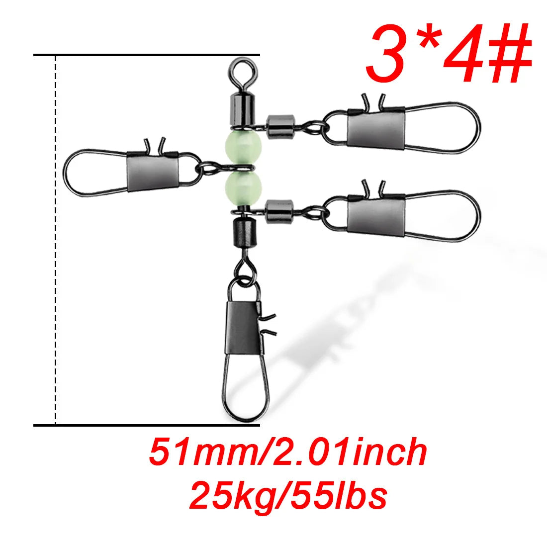 FishTrip 3 Way Swivels 10Pcs T Shape Cross Line Swivel with Glow Beads for Surf Fishing Connector Swivels Interlock Pin