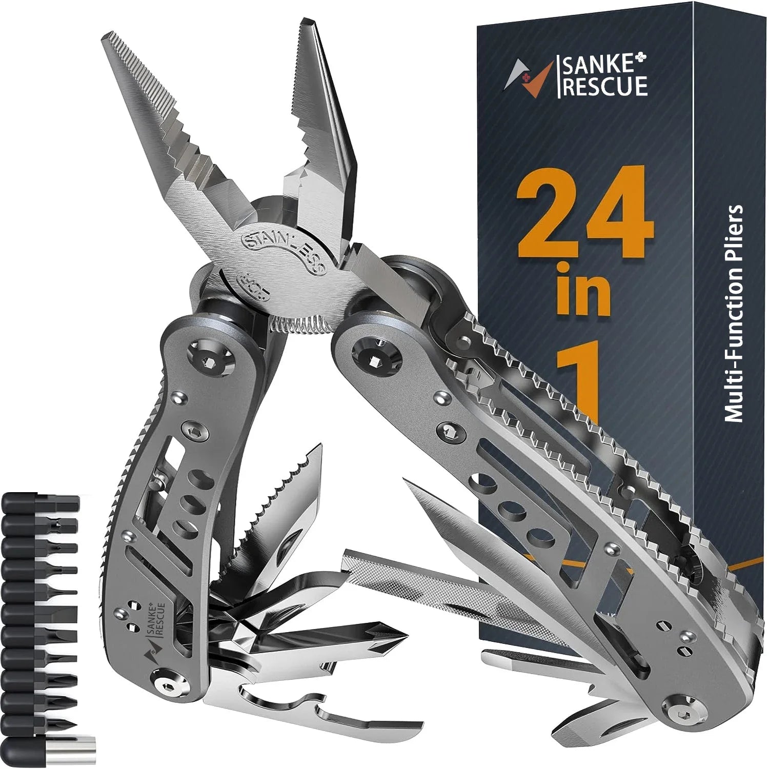 TrailForge 24 In 1 Multitool Pliers - Durable Titanium Bits
