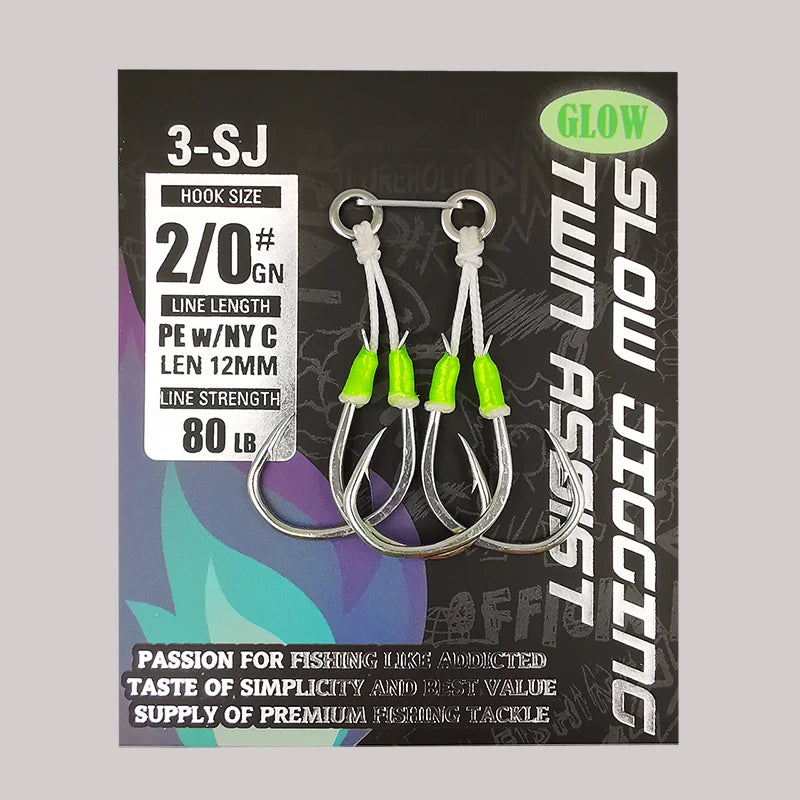 3-SJ Slow Jigging Twin Assist Jigging Hooks Glow Wrap
