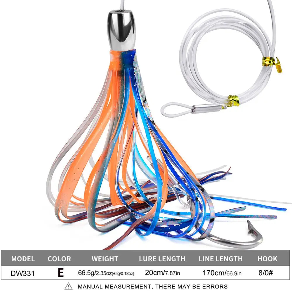 Big Game Trolling Lure Saltwater Fishing Octopus Squid Skirt Marlin, Tuna, Wahoo, Dorado, Yellowtail 1PC 20cm 66.5g