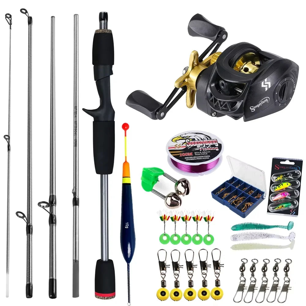 Baitcasting Fishing Rod and Reel Combo 5 Section Fishing Rod and 7.2:1 Gear Ratio Reel Full Kit forSport Fishing
