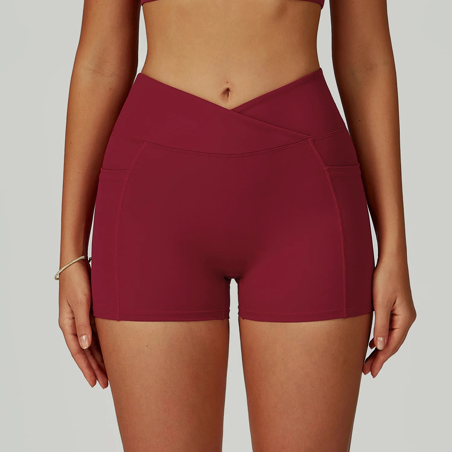 Women’s High Waisted Yoga Shorts Cross Waistband Tight Fitting Activewear