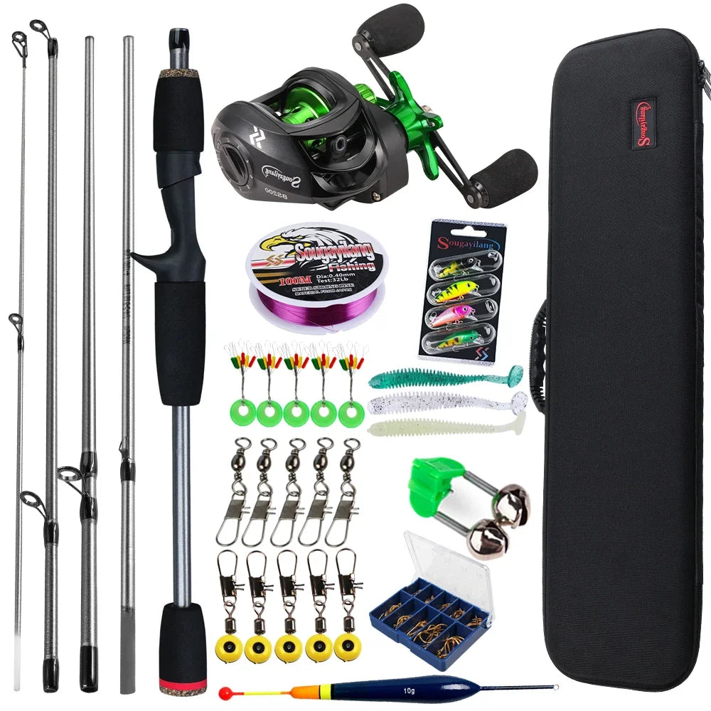 Baitcasting Fishing Rod and Reel Combo 5 Section Fishing Rod and 7.2:1 Gear Ratio Reel Full Kit forSport Fishing