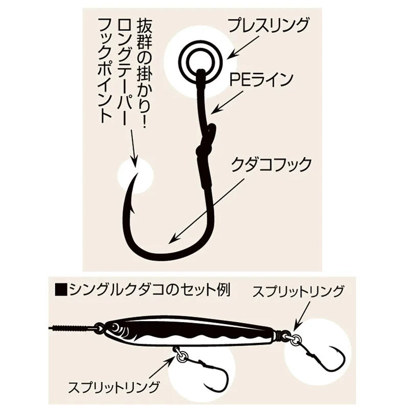 2pcs/bag High Carbon Steel Slow Single Hook Sea Fishing Hook Saltwater Fishing Metal Jigging Assist Hooks