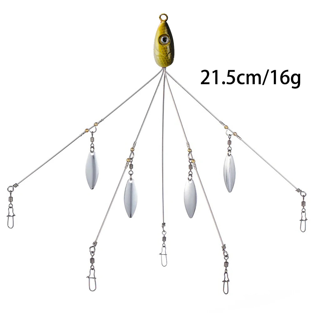Umbrella Fishing lure Rig 5 Arms Alabama Rig Head Swimming Bait Bass Fishing Group Lure Snap Swivel Spinner, 18g