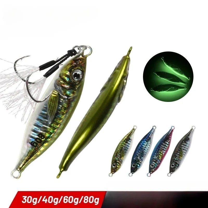 30g 40g 60g 80g Metal Jig Little Jack Fishing Lure Micro Jigging Lure 3D Print Slow Shore Casting Spoon Bait With Assist Hooks