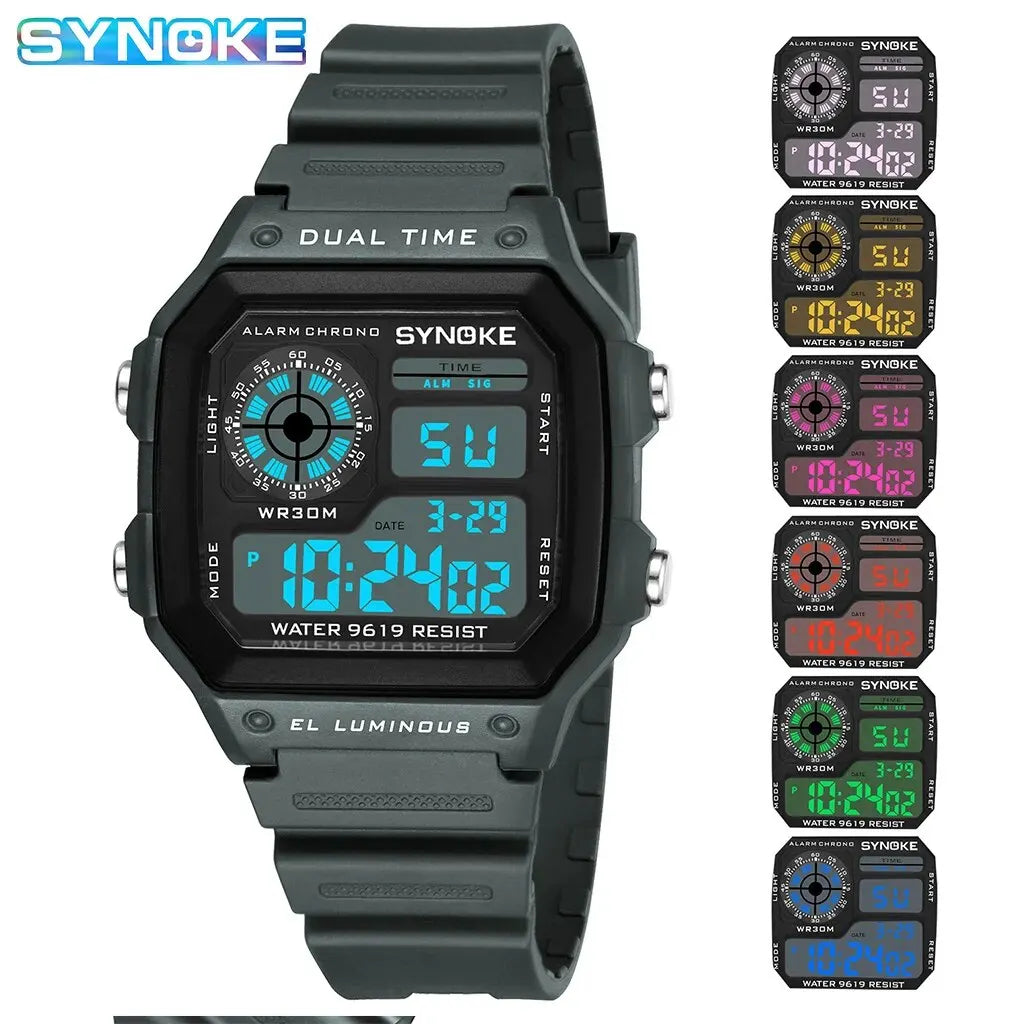 SYNOKE Digital Men’s Multifunction Sports Luminous Waterproof Wristwatch