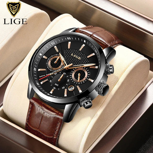 LIGE 2025 Watch Men Fashion Sports Quartz Clocks Mens Watches Top Brand Leather Military Waterproof Date Watch