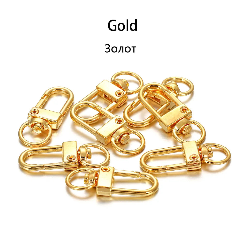 10pcs/lot Rotating Dog Buckle Gold Color Rhodium Metal Lobster Clasps Hooks For DIY Jewelry Making Key Ring Chain Accessories 