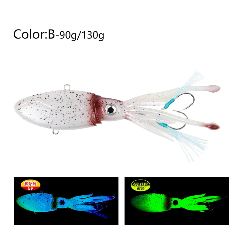 90g 130g Luminous UV TPR Octopus Squid Skirt Sea Saltwater With Assist Hook Jigging Fishing Soft Lures Bait