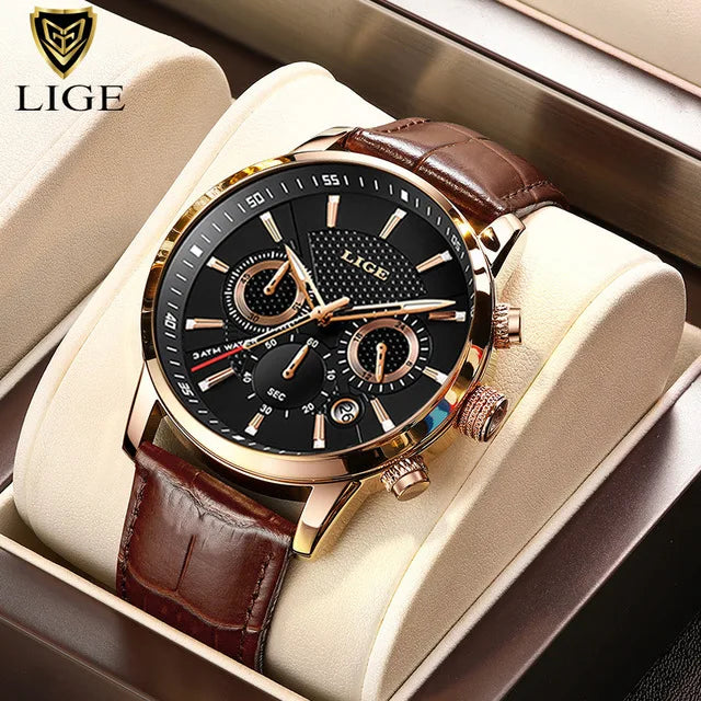 LIGE 2025 Watch Men Fashion Sports Quartz Clocks Mens Watches Top Brand Leather Military Waterproof Date Watch