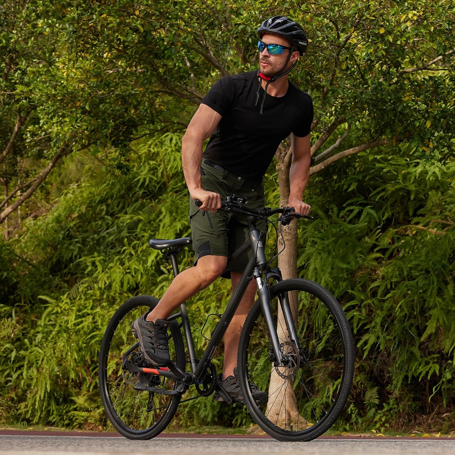 Mens Mountain Bike Shorts 4D Padded Bike Shorts Baggy Cycling Biking Bicycle Biker Shorts Loose-Fit with 6 Pockets