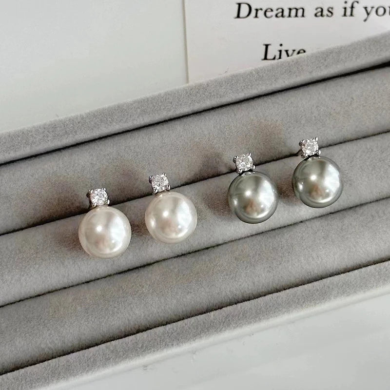Women’s Round Pearl Pendant Stud Earrings Elegant Accessories for Daily Wear