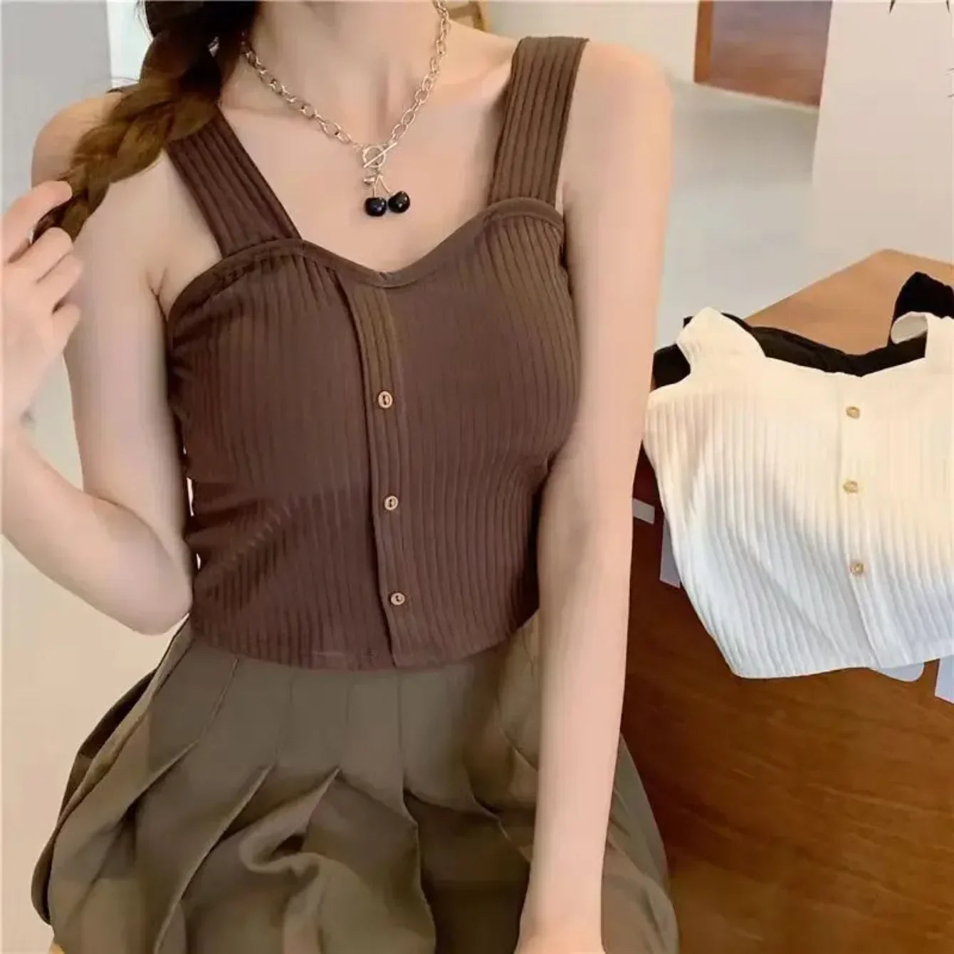 Women's Y2K Cropped Tops with Bra Pads Slim Camisole