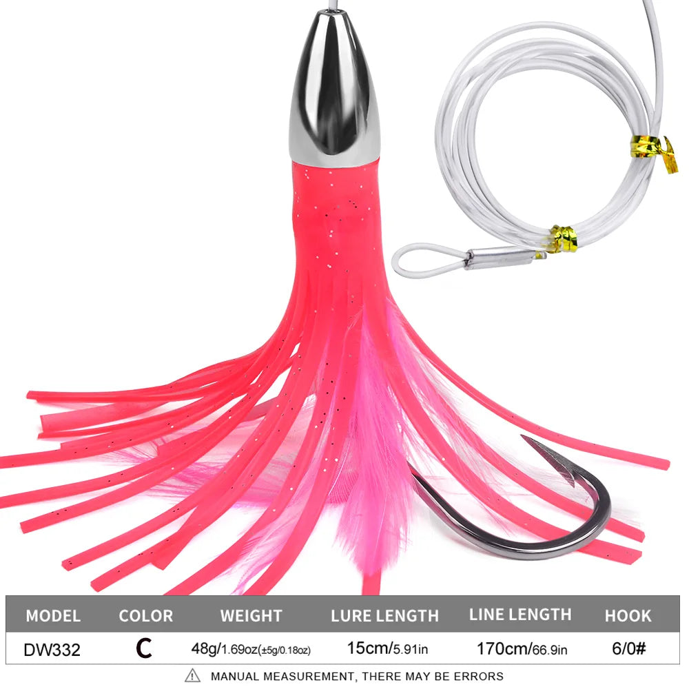 Saltwater Trolling Lures Deep-Sea Fishing Squid Skirts Ideal for Marlin, Tuna, Dodos, Shark Big Game 1pc 15cm 48g