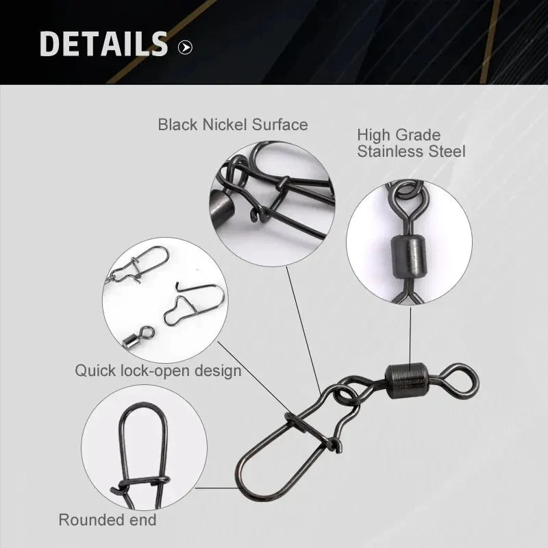 AquaPro Stainless Fishing Swivel Kit 50pc - Sturdy Bearings