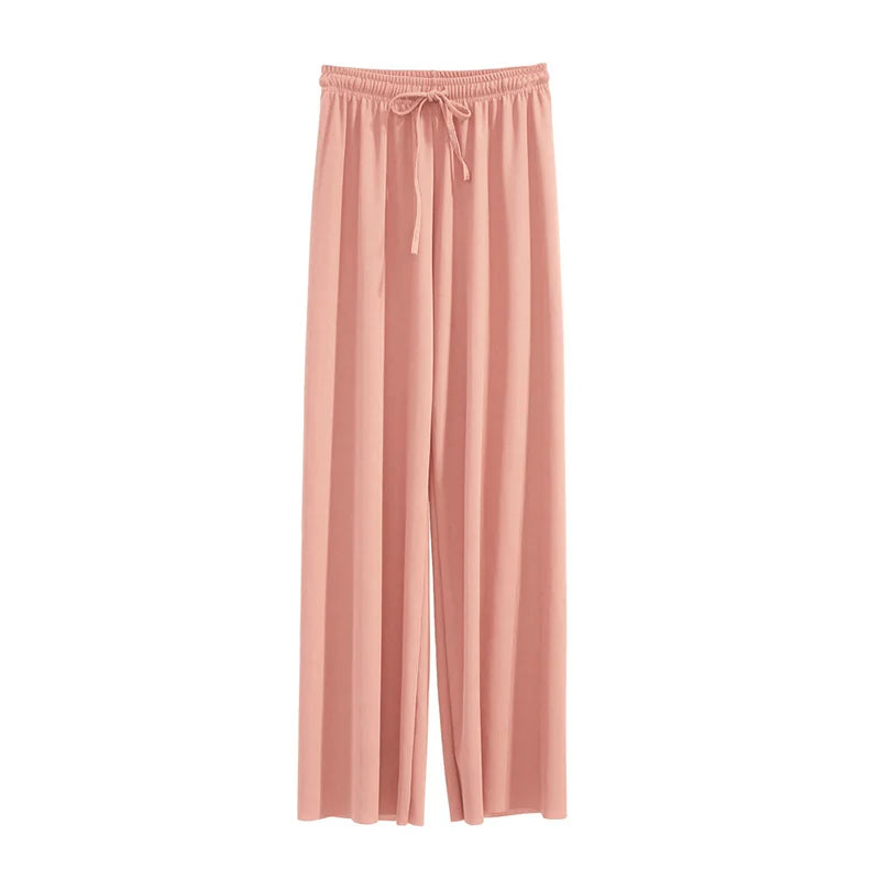 IceSilk Women Ankle Length Wide Leg Pants - Elastic Waist