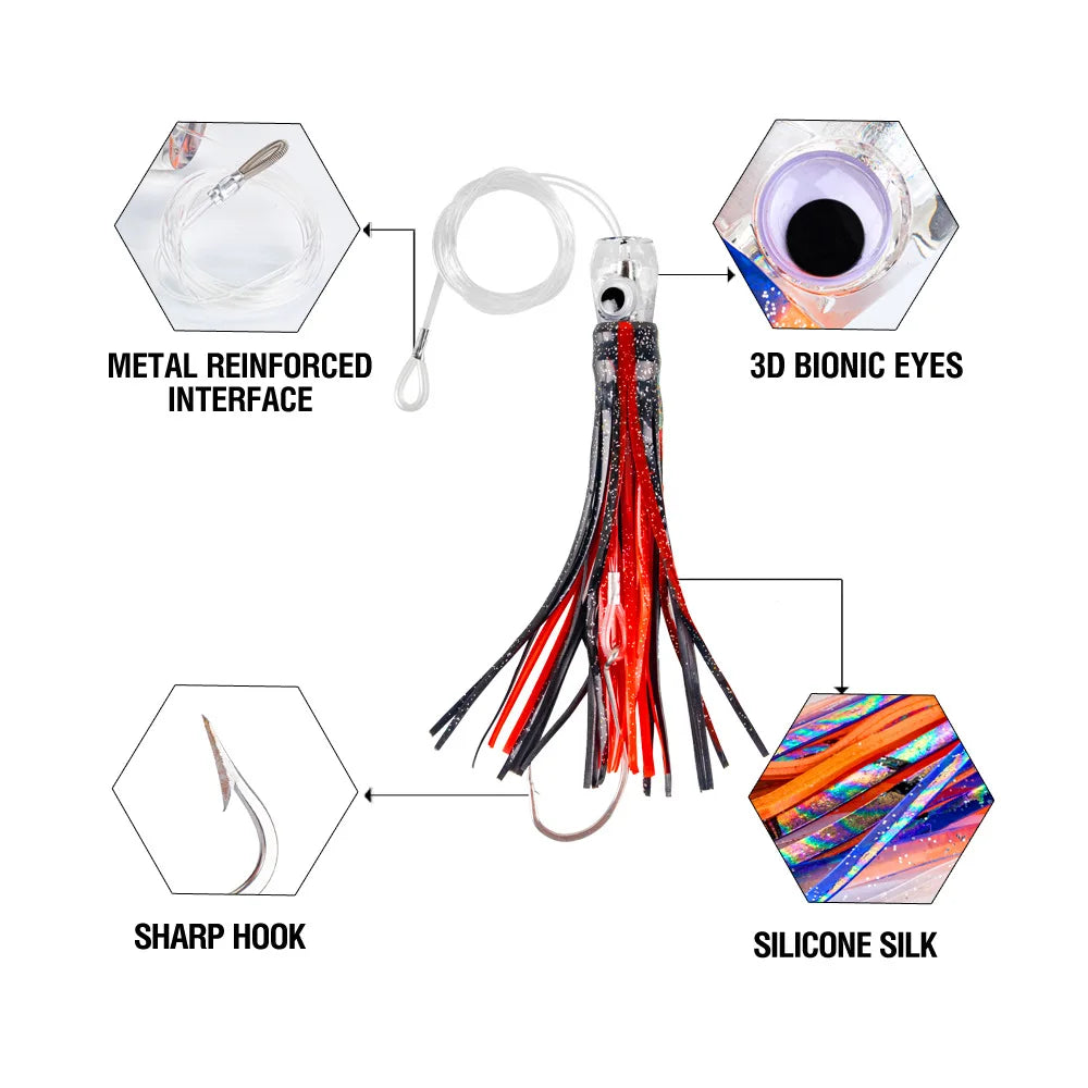 Resin Head Octopus Soft Skirt Trolling Lure Big Game Deep Sea Fishing for Marlin Tuna 1PC 17cm/25cm